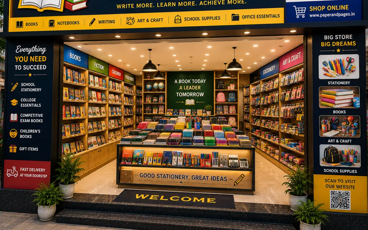 Inside a stationery & book stores shop in India running RetailDek GST billing software