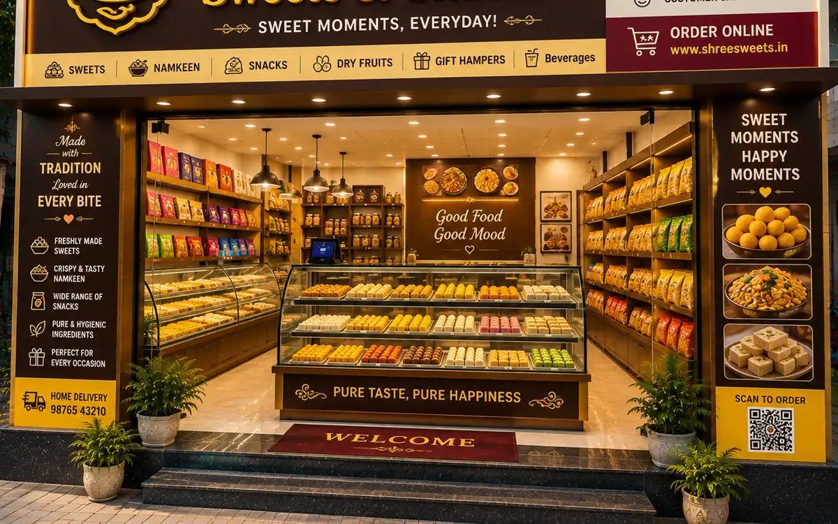Inside a sweet shops shop in India running RetailDek GST billing software